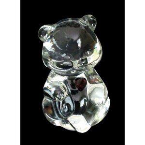 Vintage Fenton Art Glass Crystal Bear Figurine Purple Heart February Birthstone